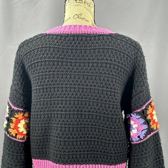 Forever 21 Sweater Women S Floral Cropped Boxy Knit Granny Square Hippie‎ Boho - Picture 4 of 6